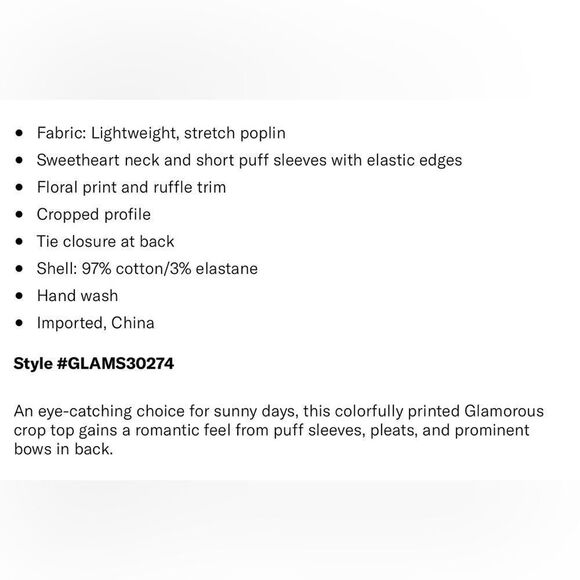 Glamorous Top Womens Size Large Retro Floral back tie crop Blouse Spring summer - Picture 4 of 9